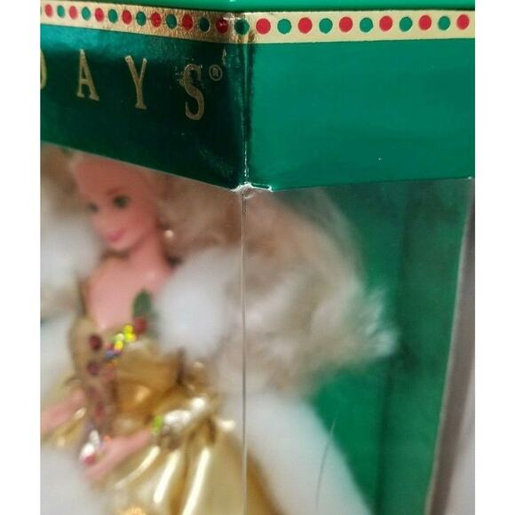 VTG 1994 Holidays SPECIAL EDITION Barbie Doll 12155 Gold White Faux Fur Trim - Picture 3 of 10